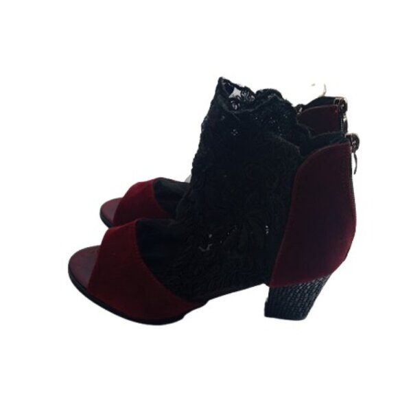 Jsaierl Womens Peep Toe Ankle Bootie Maroon Suede Black Lace 38 7.5 - Picture 7 of 9